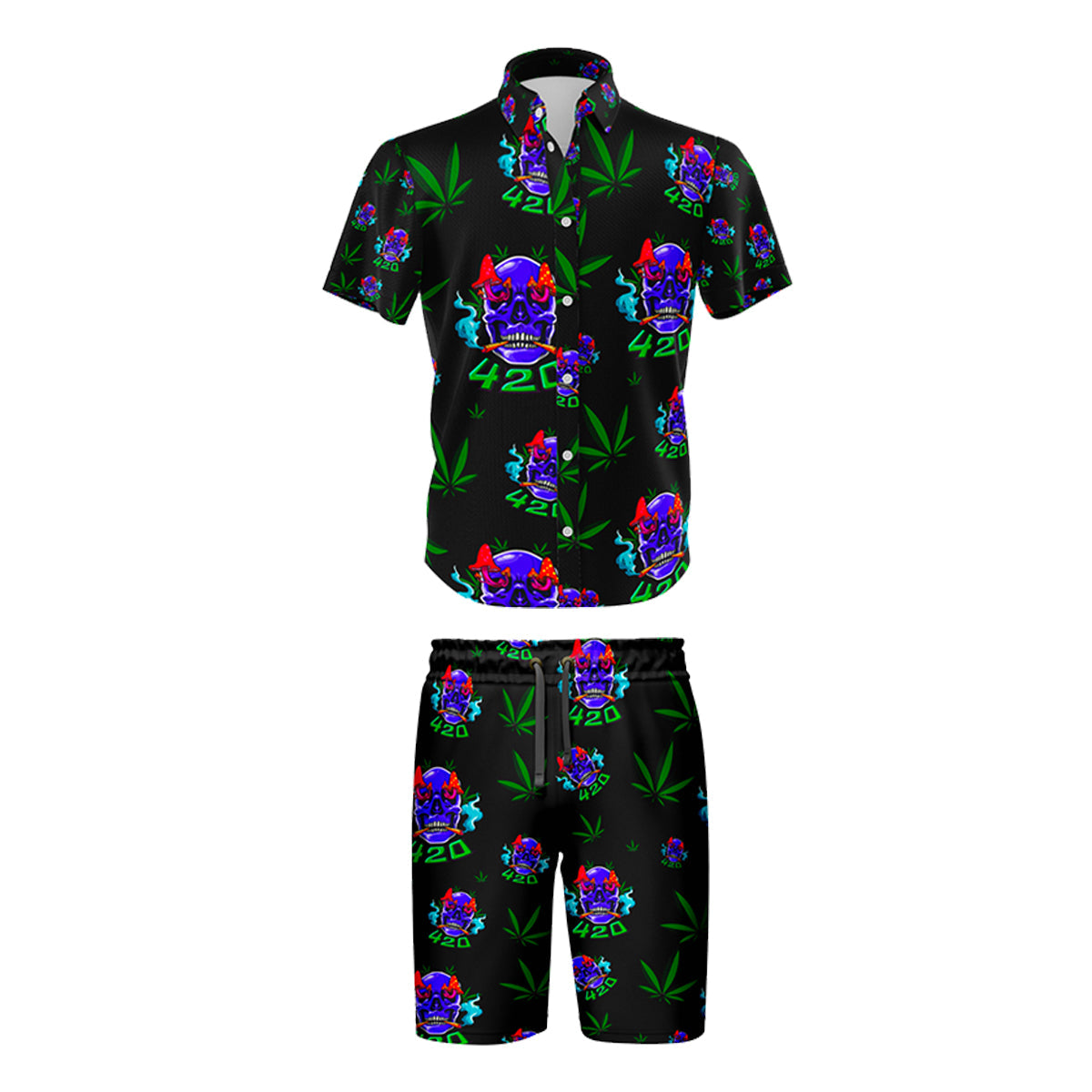 Skull Leaf Black Shirt and Shorts Loungewear Set