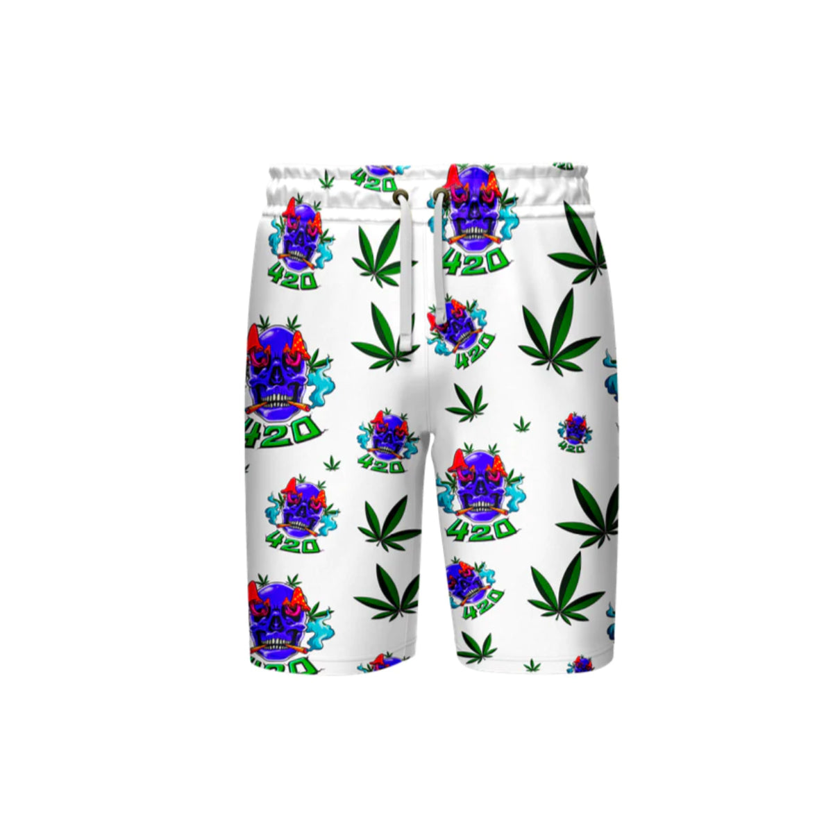 Distinctive Skull Leaf White Shorts Set