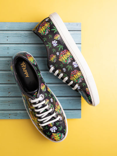 Majestic Lion Motif Deep Black Vegan Leather Shoes