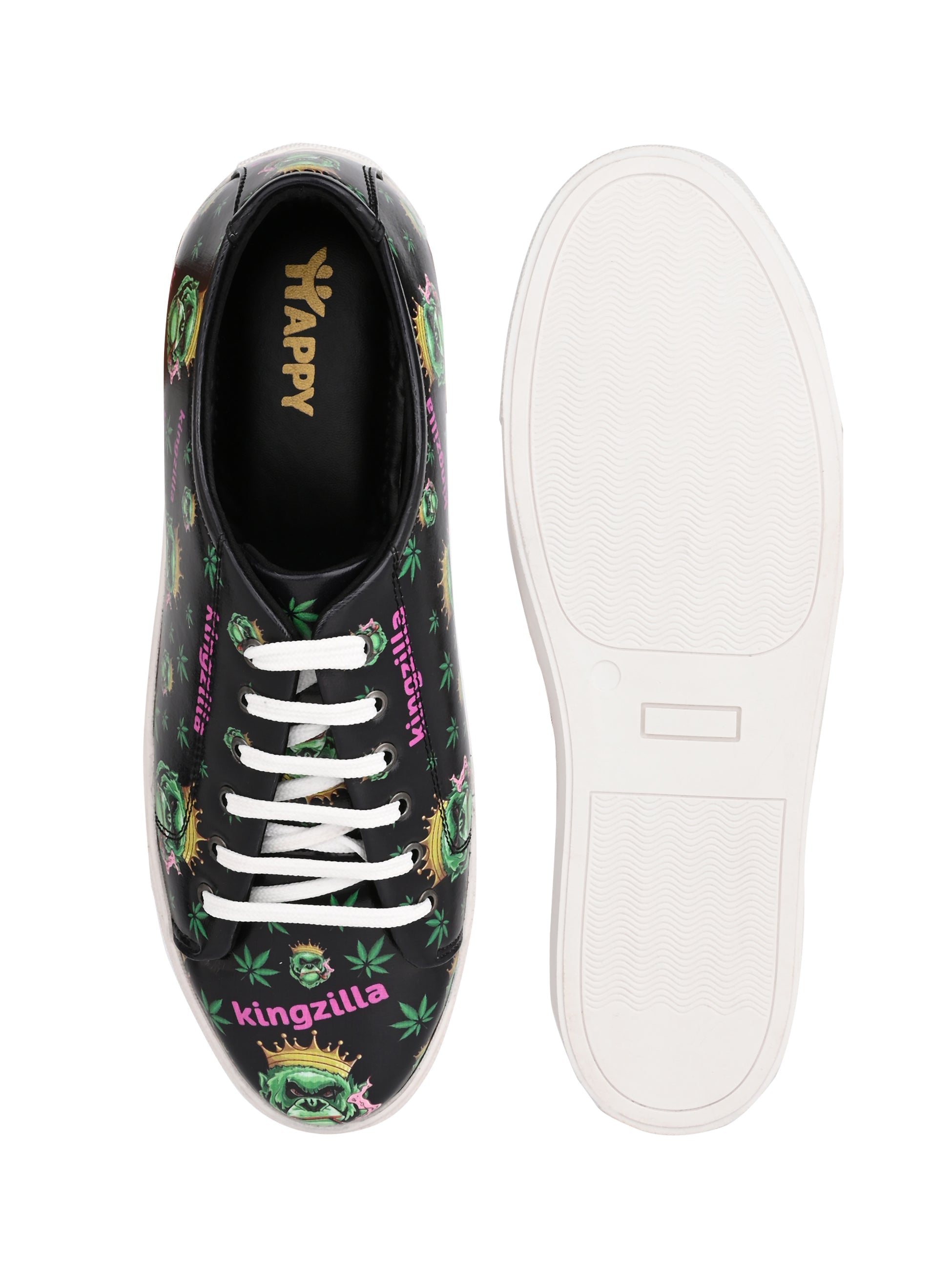 Deep Black Vegan Leather Shoes - Botanical Print