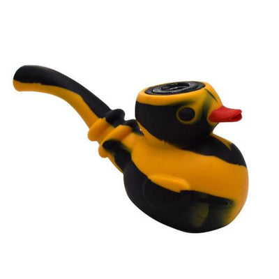 Duckie silicone glass hand pipe with yellow black duck detailing