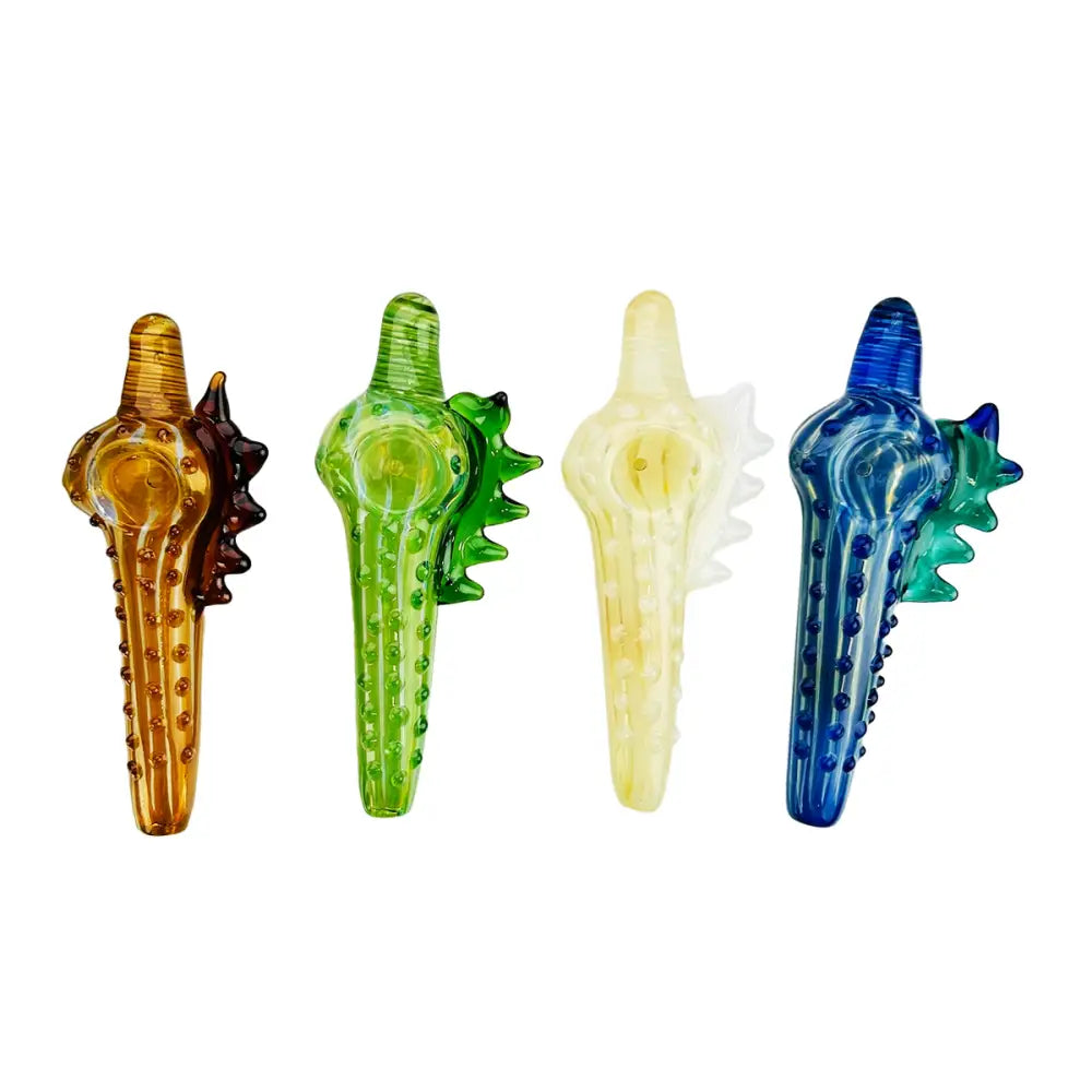 Four colorful glass shell hand pipes for an elegant sea shell hand pipe smoking experience