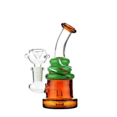 Birthday Cake Water Pipe With Green Spiral Design, Orange Base, And 14mm Male Bowl