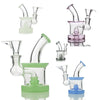 Collection of colorful glass water pipes and bongs featuring 14mm male bowl and round shower