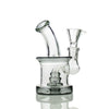 High-quality glass water pipe with curved neck, percolator, and 14mm male bowl