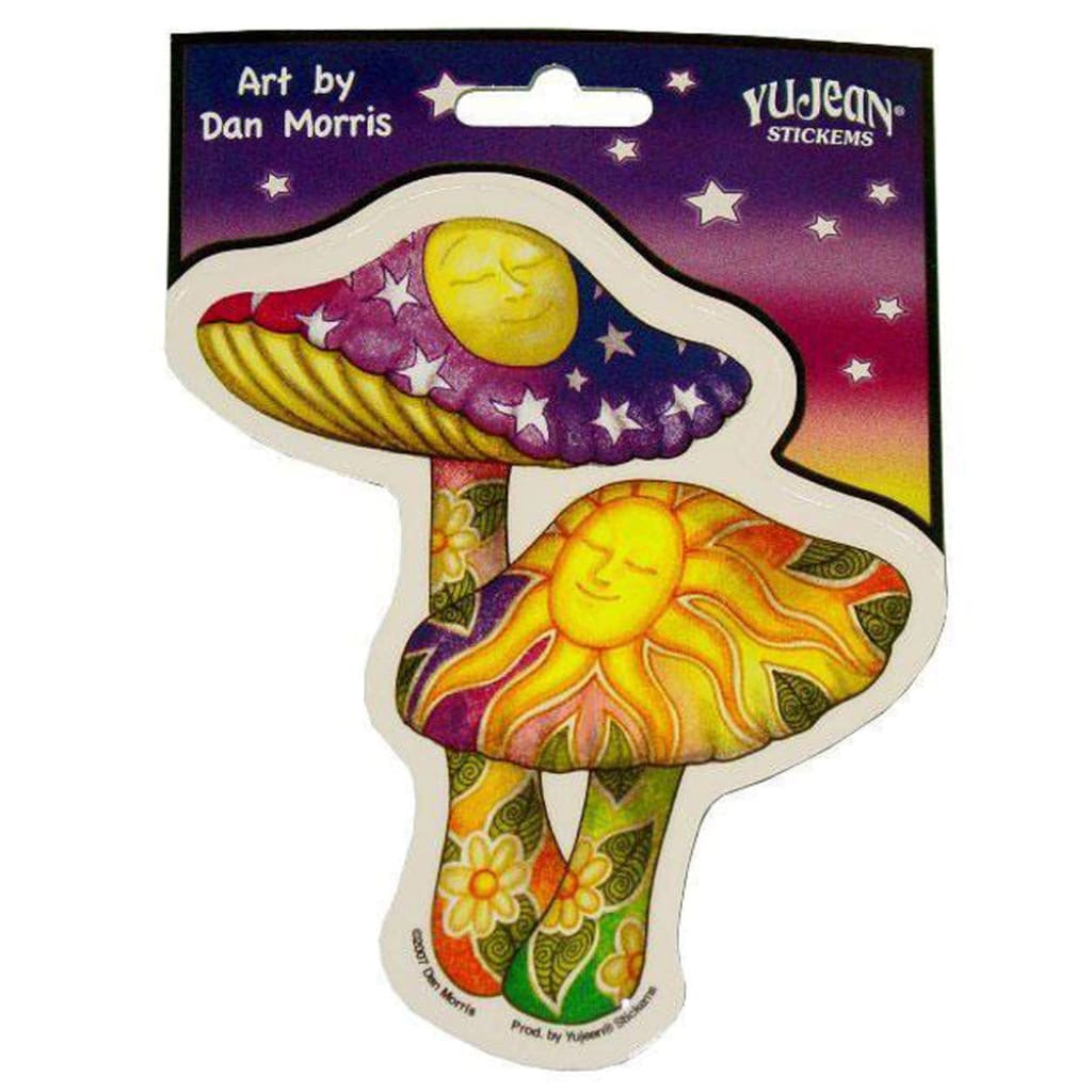Colorful Psychedelic Dan Morris Mushrooms Sticker With Celestial And Floral Designs - 5 Inch Wide