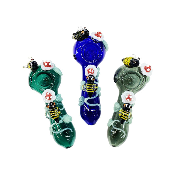 5 Hand Pipe Spoon Color Glass Tube With Bees And Flower Art