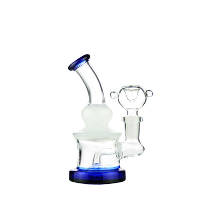 Mini water pipe with round shower perc, 14mm male bowl, clear glass and blue accents