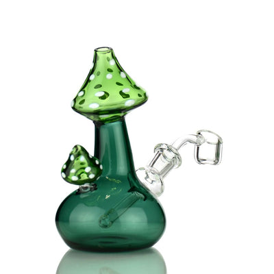Green mushroom design color tube glass water pipe, 5.5 inch with 14mm bowl
