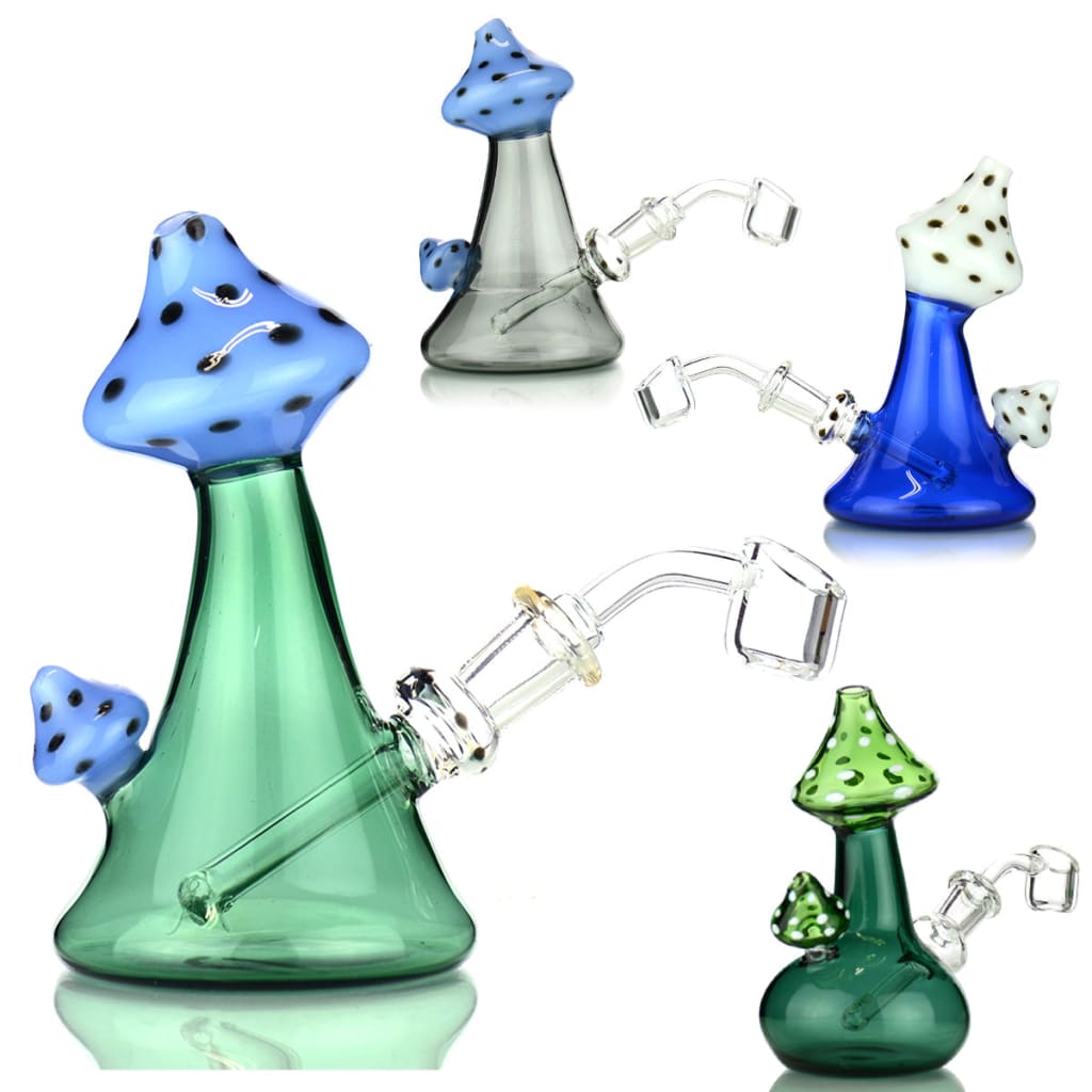 Vibrant green mushroom design color tube glass water pipe with polka dots