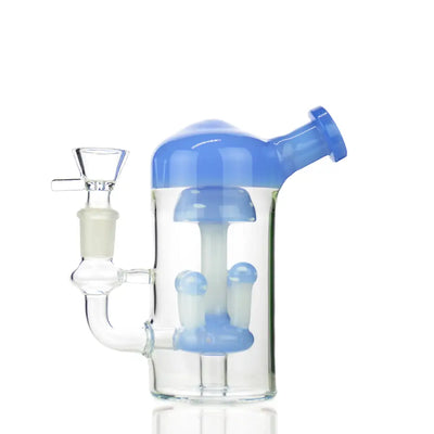 Blue-accented glass Mushroom Water Pipe with 14mm Male Bowl for smooth smoking
