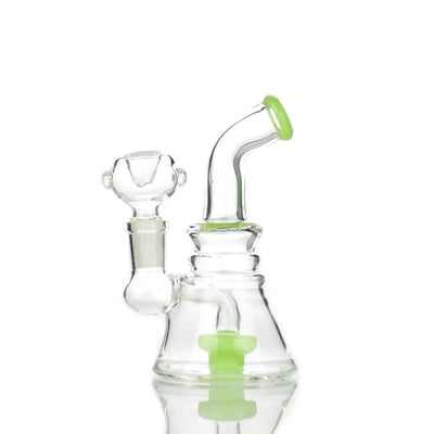 Clear glass slime conical bong water pipe with green accents and 14mm male bowl