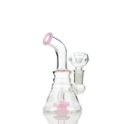 Clear glass slime conical bong water pipe with pink accents and 14mm male bowl
