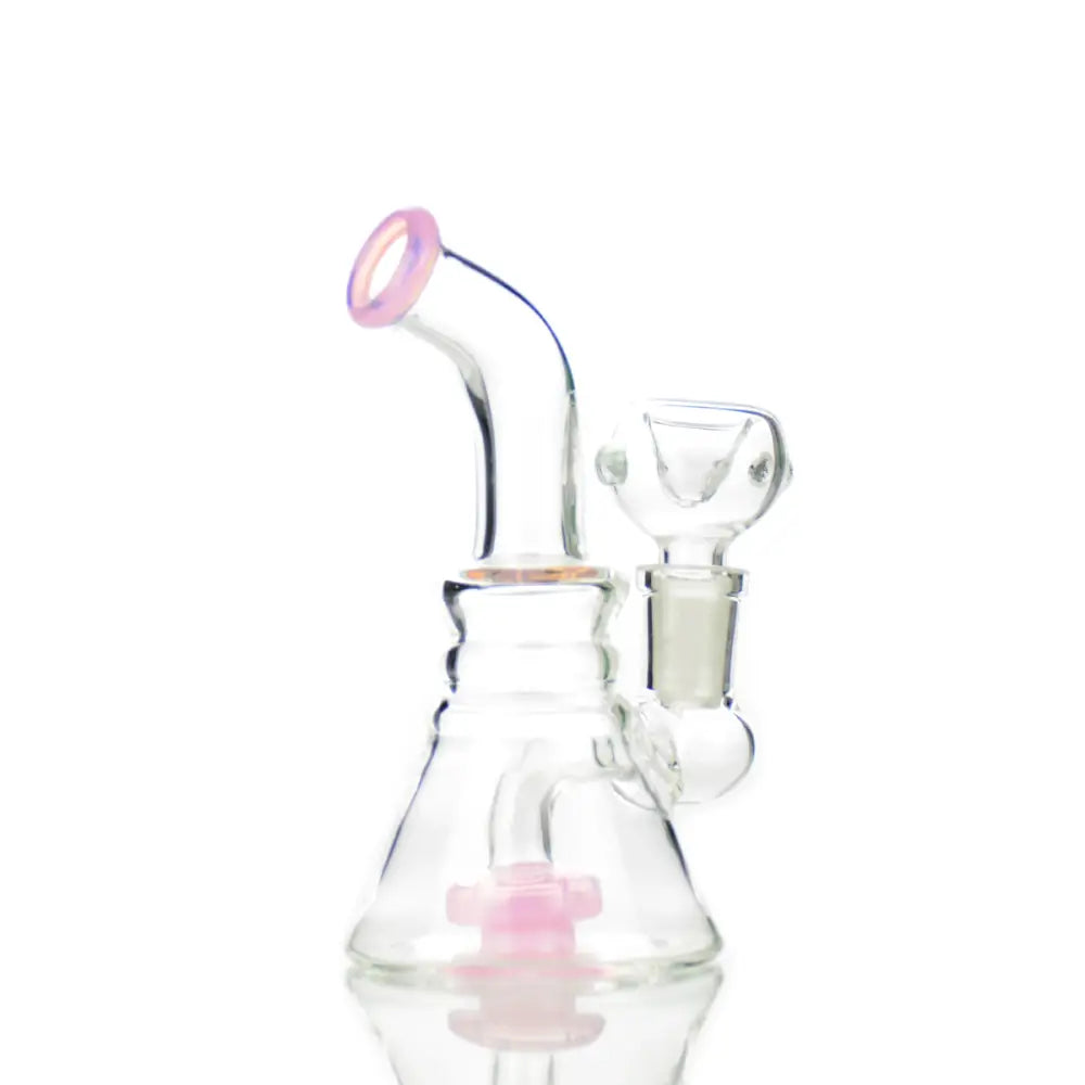 Clear glass slime conical bong water pipe with pink accents and 14mm male bowl