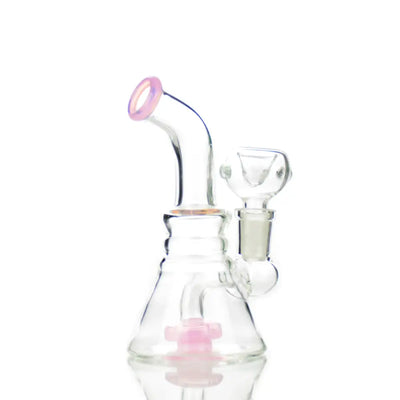 Clear glass slime conical bong water pipe with pink accents and 14mm male bowl