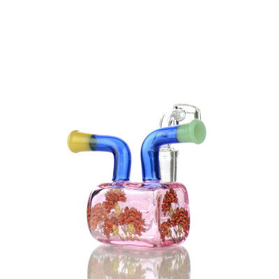 Colorful Glass Water Pipe Rig with 14mm Male Banger and Decorative Pink Base