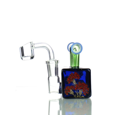 Colorful square-based water pipe rig with double mouthpiece and 14mm male banger design