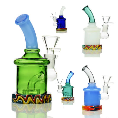 Colorful glass bongs featuring a 5’’ Wig Wag Base Water Pipe with Round Shower
