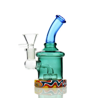 Blue and green glass bong in 5 inch Wig Wag Base Water Pipe with round shower