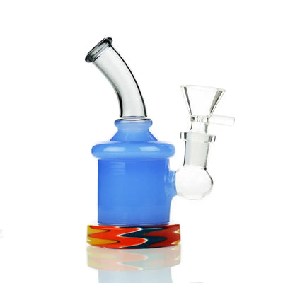 Blue glass wig wag base water pipe with round shower and 14mm male bowl