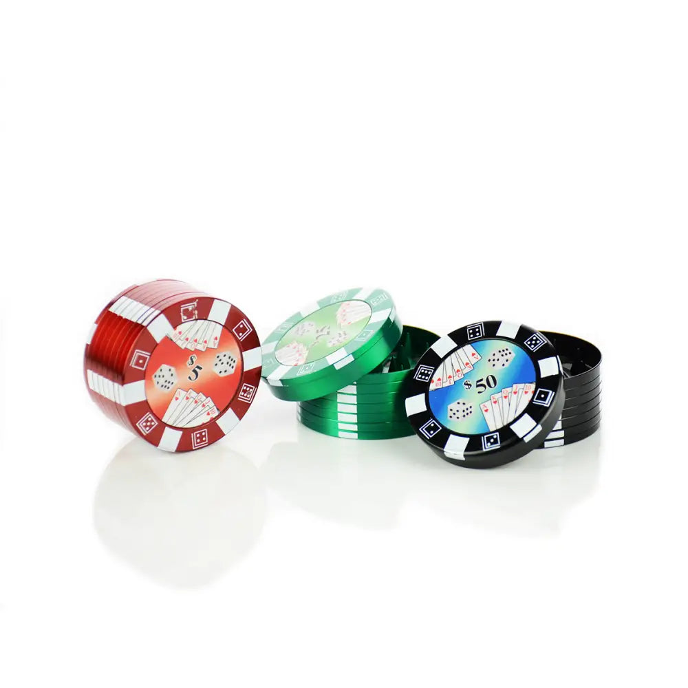 Colorful poker chip stacks on 50mm poker chips designs zinc grinder for herbs and spices