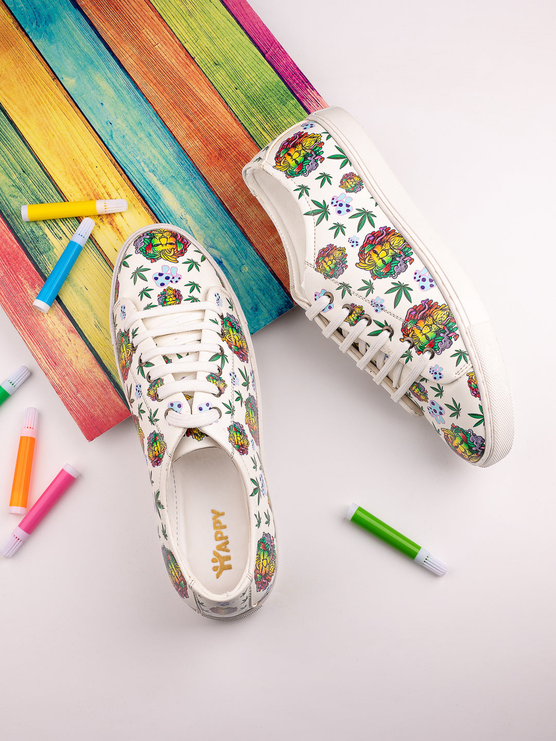 Iconic Lion Motif Vegan Leather Sneakers