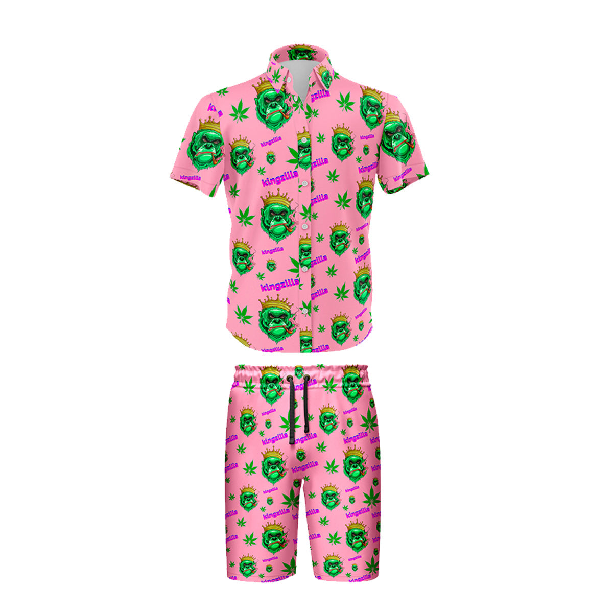 Tropical Leaf Pink Shirt & Shorts Set