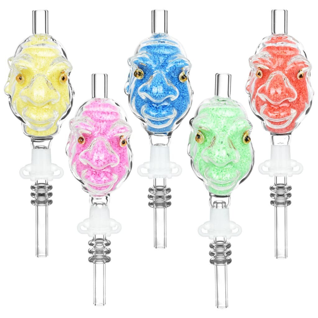 Colorful Goblin Gang Sand-filled Dab Straws With 10mm Quartz Tips, Cartoon Face Design