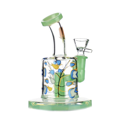 Colorful floral 60mm glass tube water pipe with 14mm male bowl and green accents
