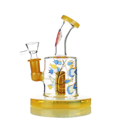 Decorative 60mm Glass Tube Water Pipe with 14mm Male Bowl and vibrant floral designs