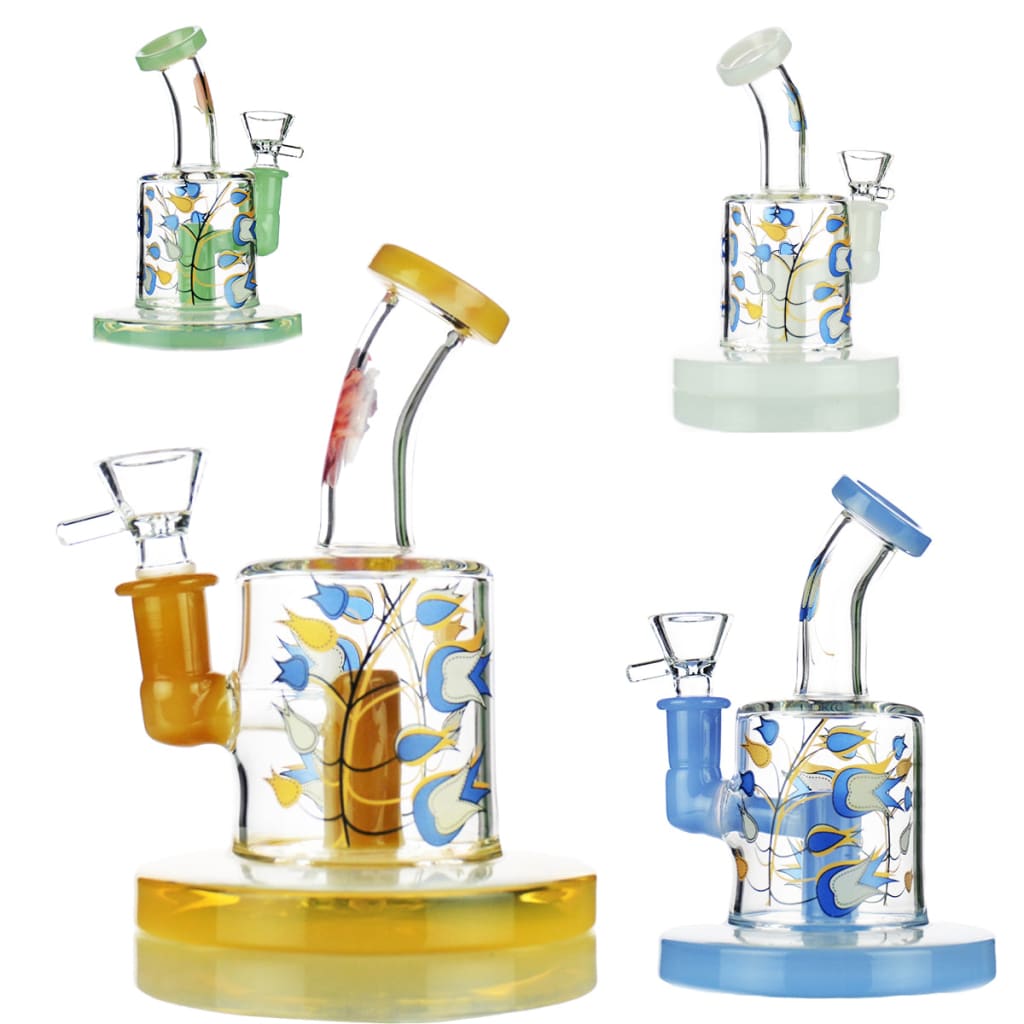 Colorful Stylish 60mm Glass Tube Water Pipe with 14mm Male Bowl and floral designs