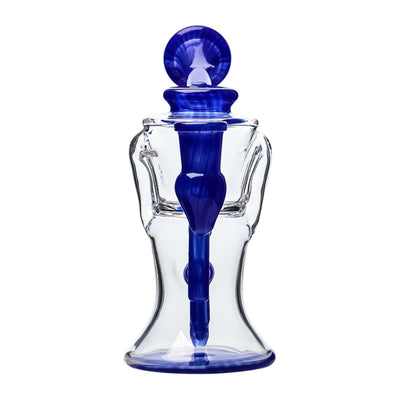 Opal Mini Recycler Dab Rig: Decorative glass perfume bottle with blue stopper and inner stem