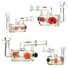 6.5-inch glass pipes with floral art, L-line perc, and 14mm male bowl; perfect for enthusiasts