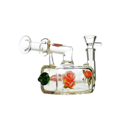 Glass water pipe with flower art 14mm male bowl and l-line perc, multiple chambers