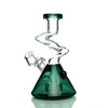 Beaker rig water pipe with round perc and 45° male banger, triangular base, curved neck