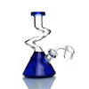 Blue glass beaker rig water pipe with round perc and 45° male banger, curved neck design