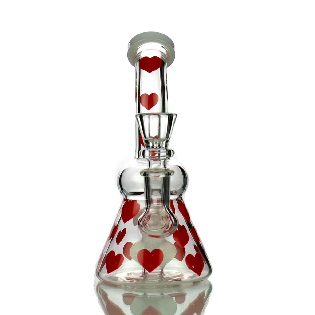Glass bong decorated with red hearts for the sophisticated smoker’s girly bong heart collection