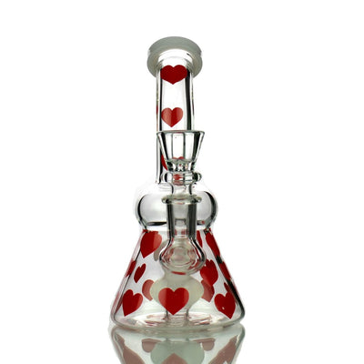 Glass bong decorated with red hearts for the sophisticated smoker’s girly bong heart collection