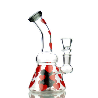 Glass water pipe with red and black patterns for a sophisticated smoker’s girly bong heart