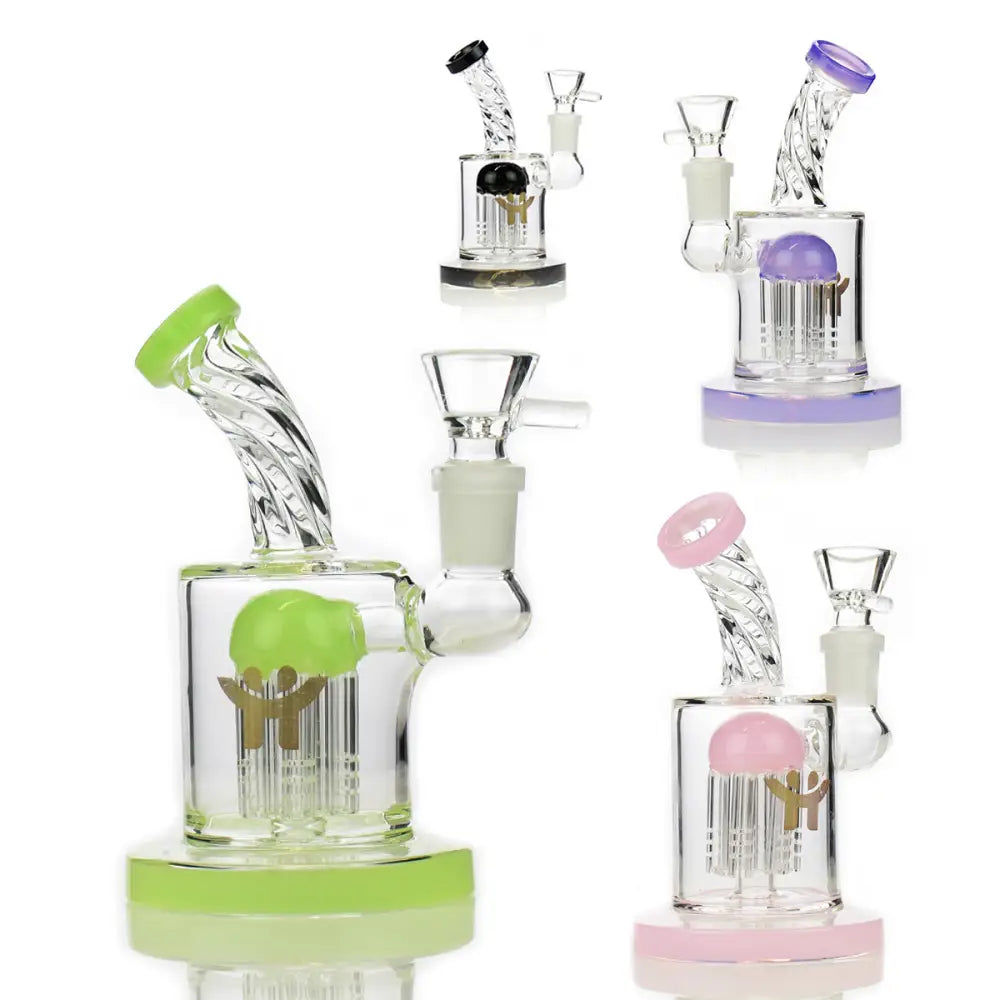 Colorful glass bongs with Happy Fumes Glass Tree Arm Percolator and 14 Male Bowl