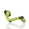 Sherlock Glass Pipe shaped like a snake with frog features in vibrant green and yellow