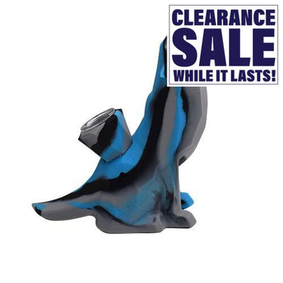 Blue and black silicone wolf glass hand pipe with intricate detailing