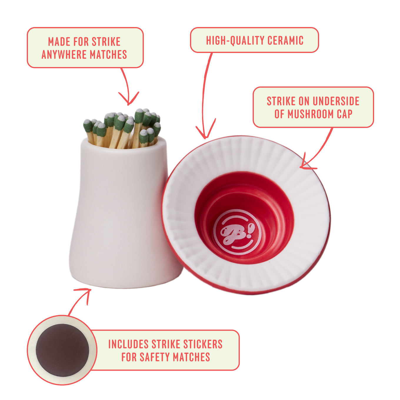 Whimsical Ceramic Mushroom Match Striker