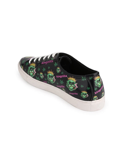 Deep Black Vegan Leather Shoes - Botanical Print