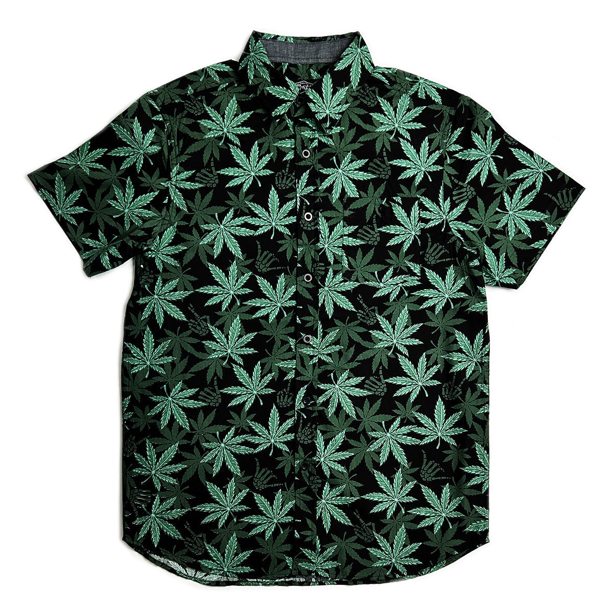 Black Leaf Pattern Woven Short-Sleeve Shirt Set