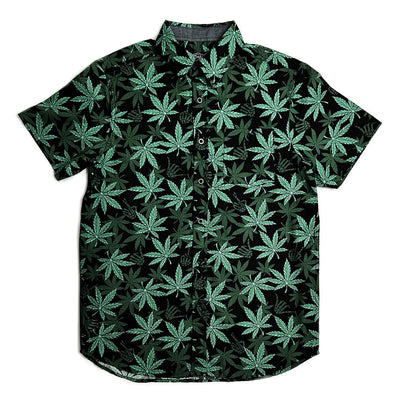 Black Leaf Pattern Woven Short-Sleeve Shirt Set