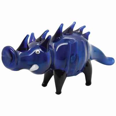 Artistic Design Glass Hand Pipe: Blue Rhinoceros Figurine with Spiky Protrusions
