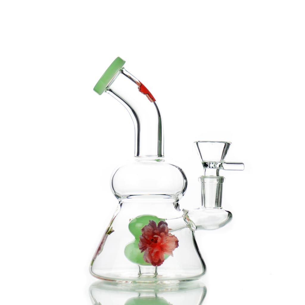 7 Flower Water Pipe with 14mm Male Bowl and Floral Green Design