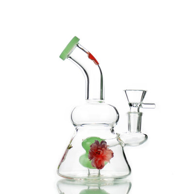 7 Flower Water Pipe with 14mm Male Bowl and Floral Green Design