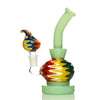 Colorful glass water pipe with 14mm male bowl featuring a zigzag pattern and bird-shaped bowl